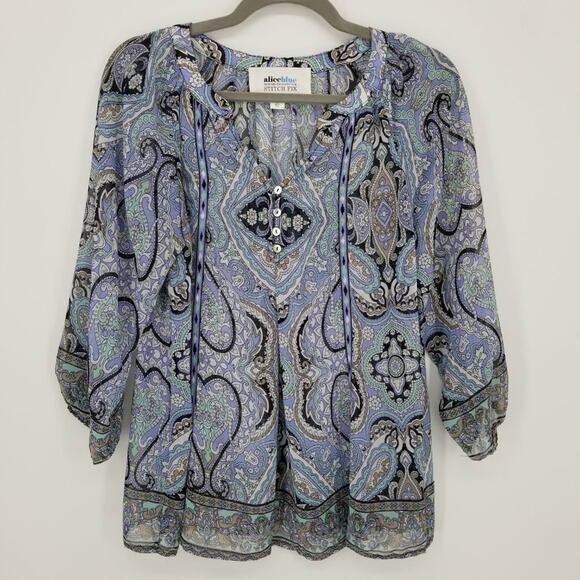 3/$25 Alice Blue Stitch Fix Paisley Peasant Blouse S  Boho Flowy Bohemian Top - Picture 1 of 10